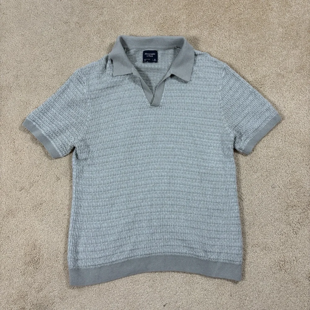 Abercrombie Fitch Shirt Mens Medium Gray Polo Knit Sweater Crochet